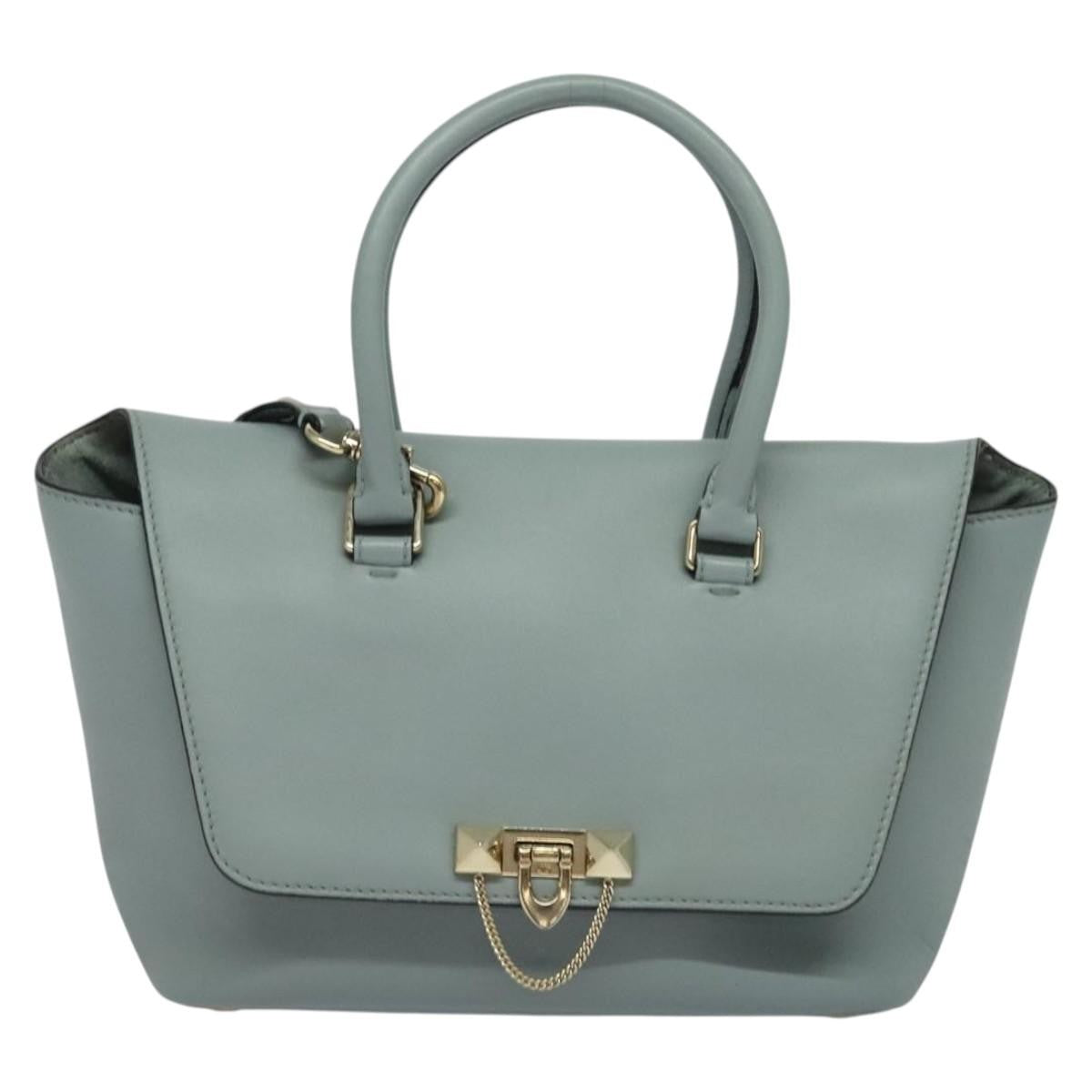 Valentino Garavani Demilune Flap Satchel Leather Blue Leather Bag (Pre-Owned)