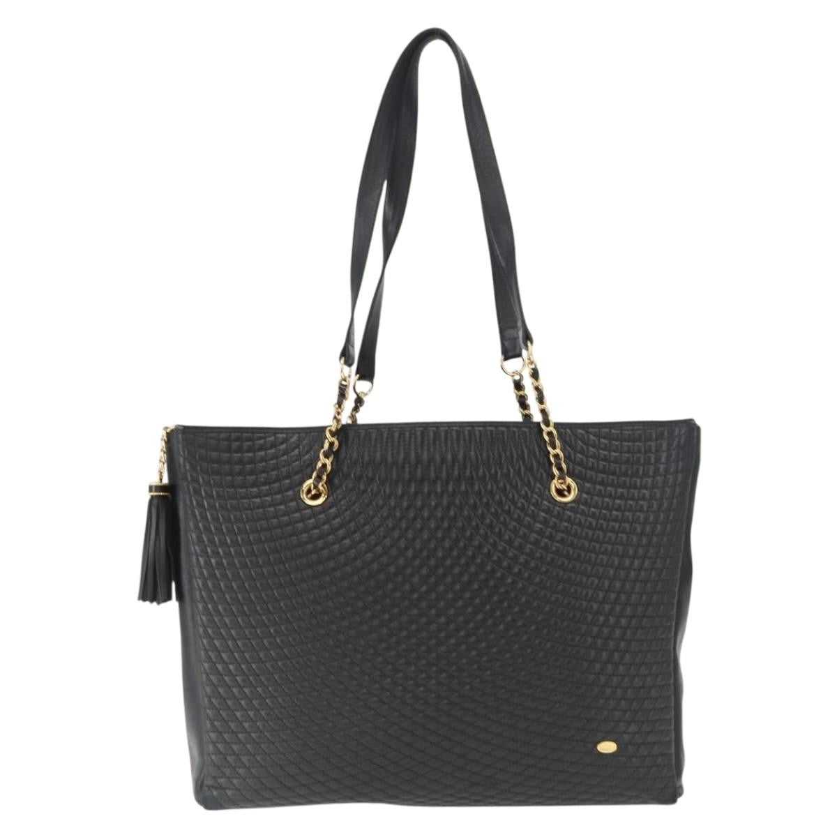 Bally Vintage Quilted Leather Black Leather Tote Bag Bag (Pre-Owned)