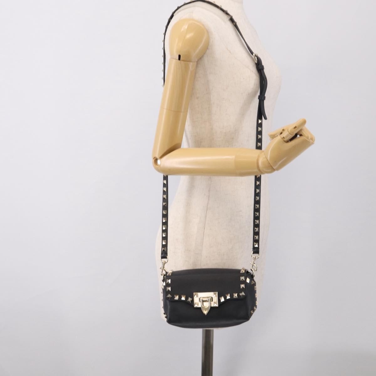 Valentino Garavani Rockstud Flip Lock Flap Leather Black Leather Handbag (Pre-Owned)