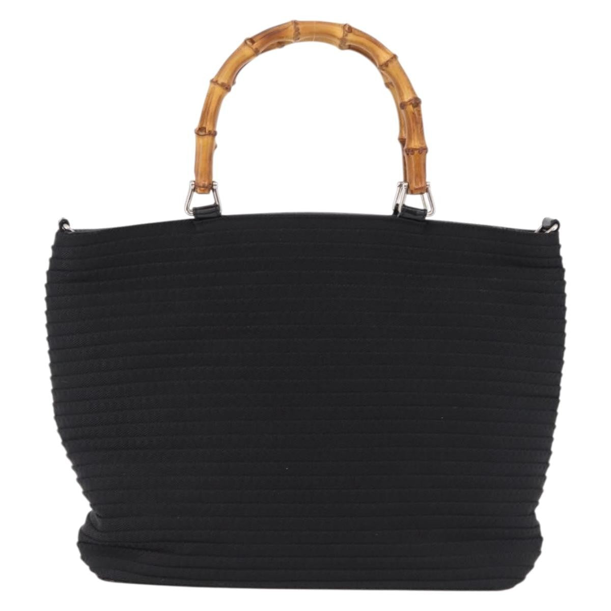 Gucci Vintage Bamboo Handle Canvas Black Canvas Tote Bag Bag (Pre-Owned)