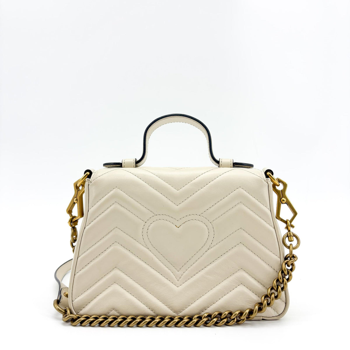 Gucci Gg Marmont Top Handle Flap Matelasse Leather White Leather Handbag (Pre-Owned)