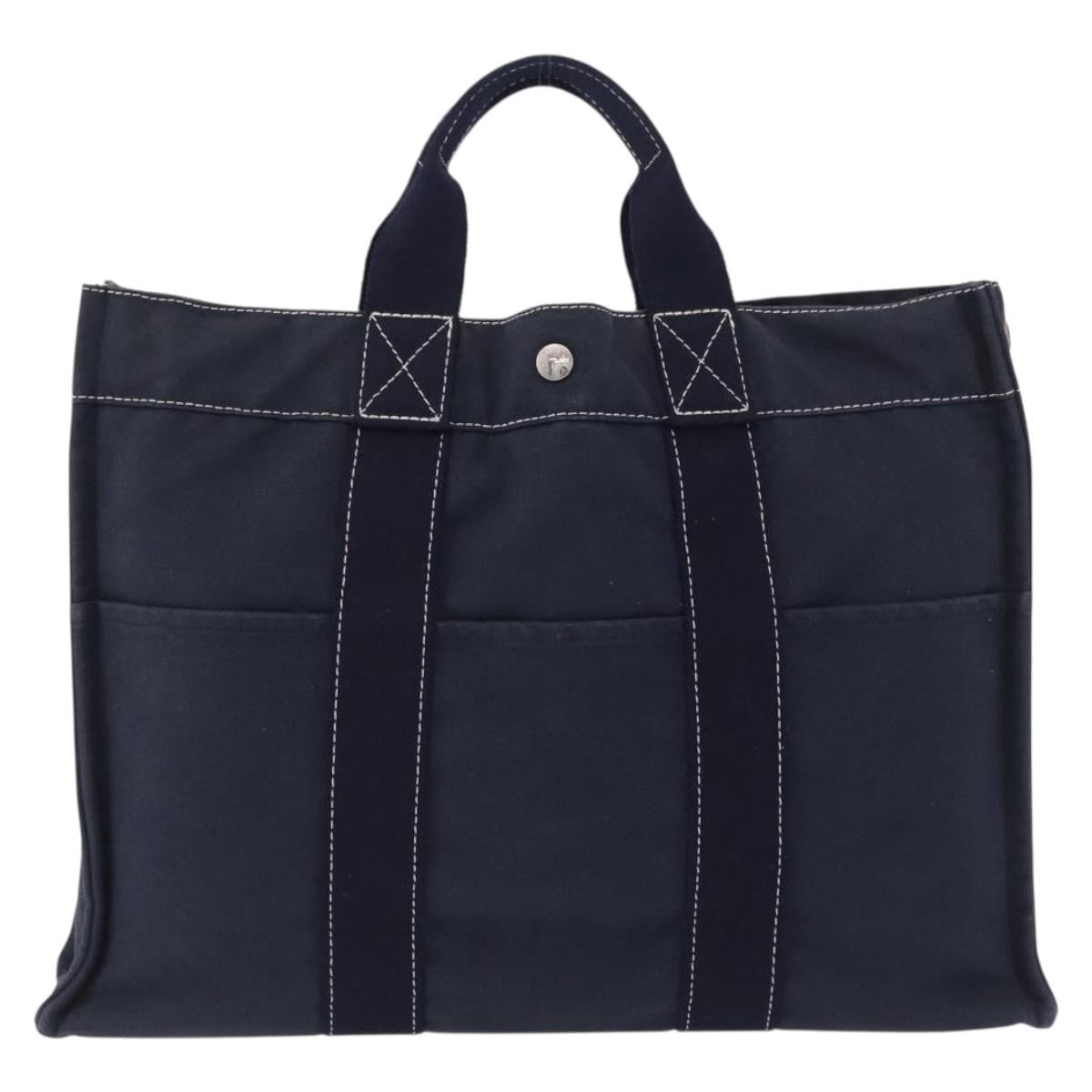 Hermes Fourre Tout Tote Canvas Navy Canvas Tote Bag Bag (Pre-Owned)