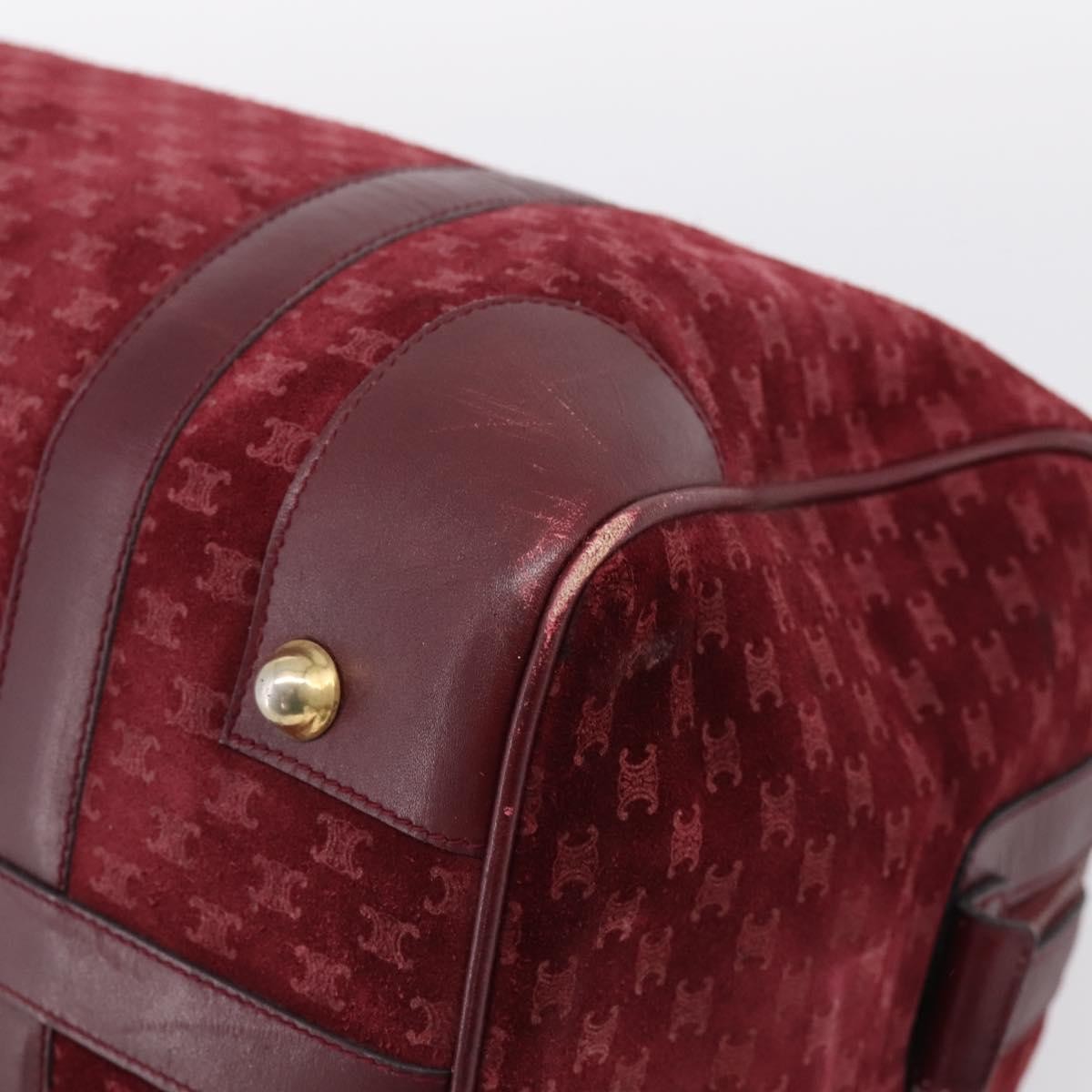 Celine Vintage Macadam Boston Velvet And Leather Burgundy Velvet Handbag (Pre-Owned)