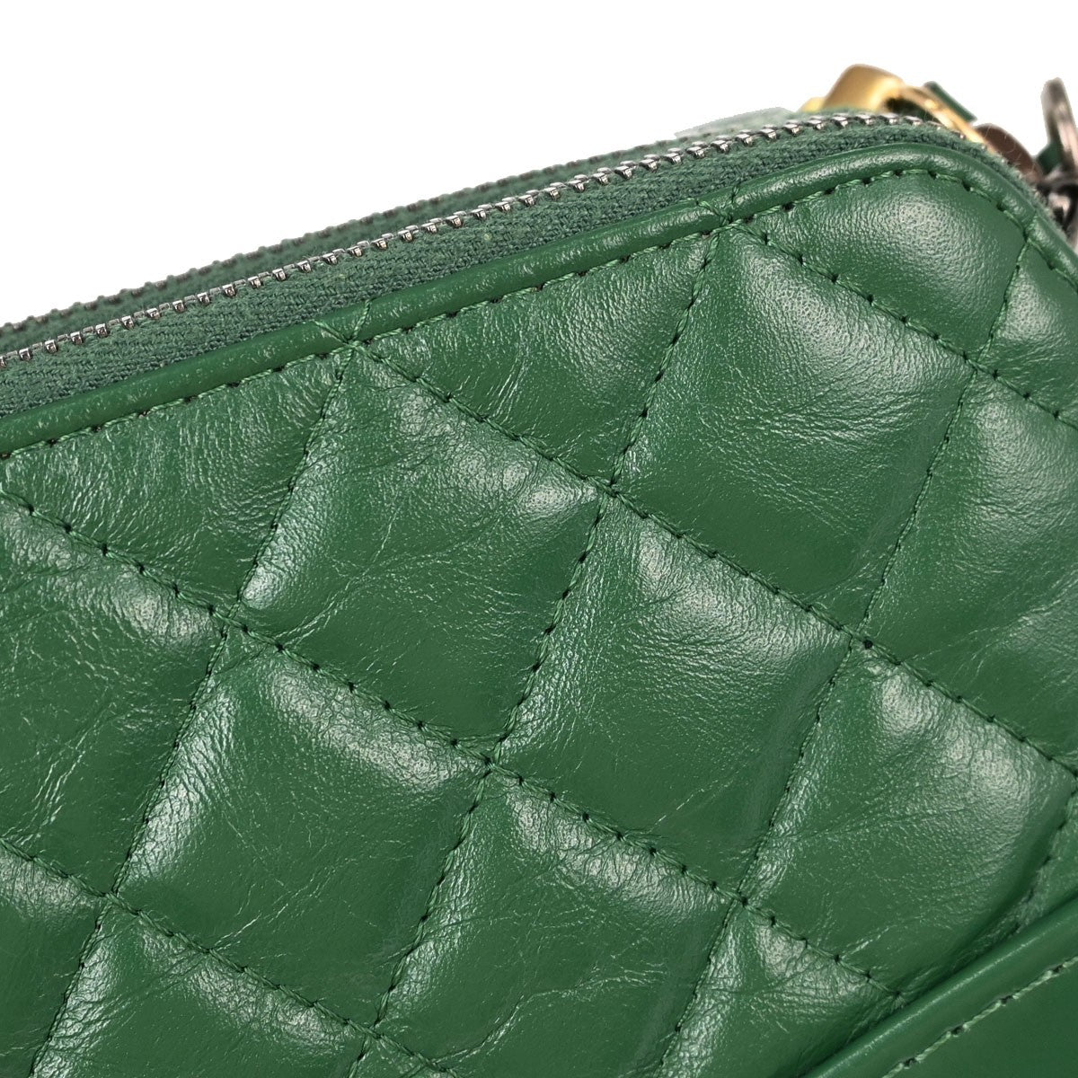 Chanel Gabrielle Double Zip Clutch With Chain Quilted Goatskin And Patent Green Leather Clutche & Pouche Bag (Pre-Owned)