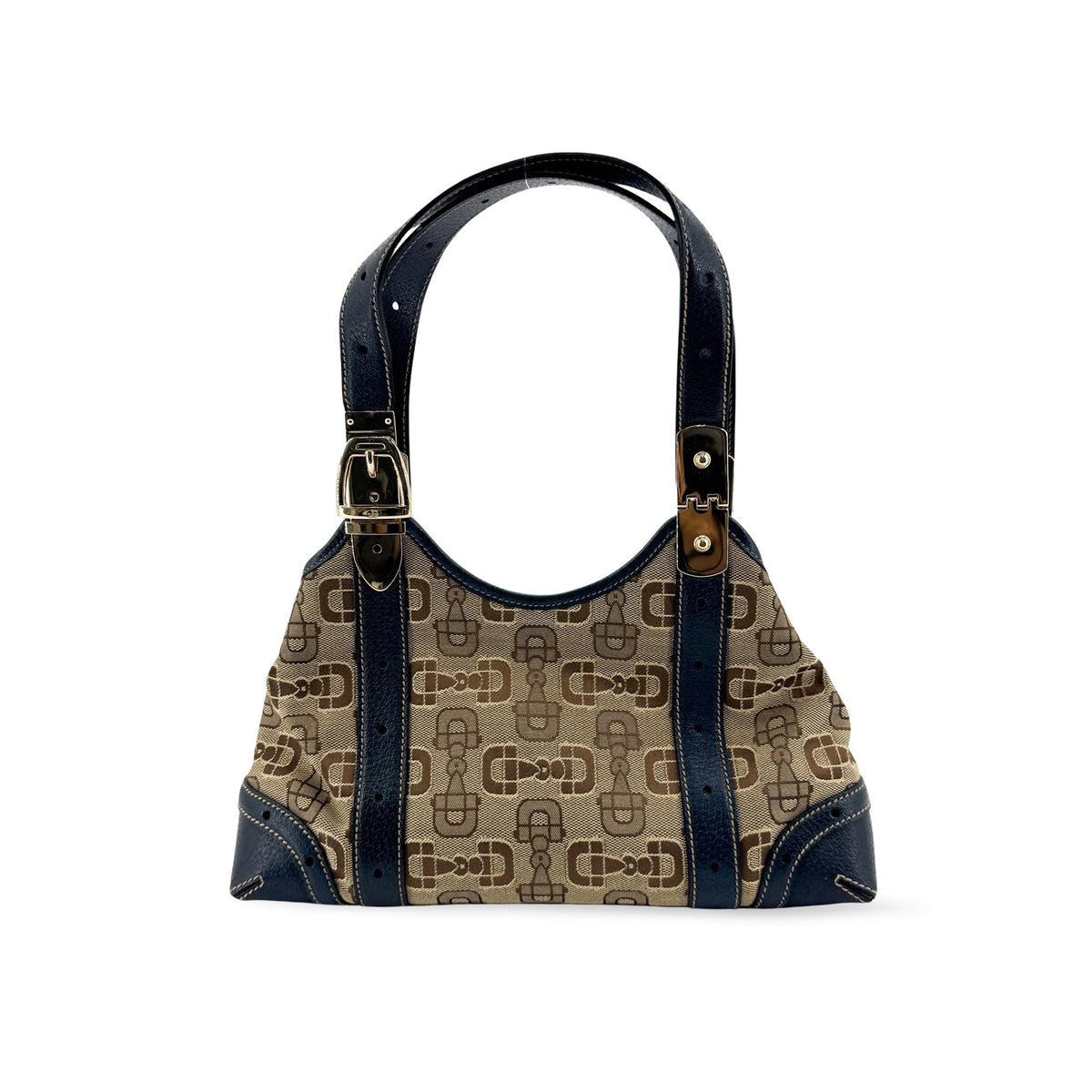 Gucci Horsebit Gg Canvas And Leather Beige Canvas Shoulder Bag Bag (Pre-Owned)