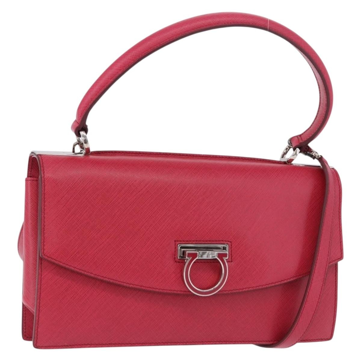 Salvatore Ferragamo Gancini Convertible Top Handle Saffiano Leather Pink Leather Handbag (Pre-Owned)