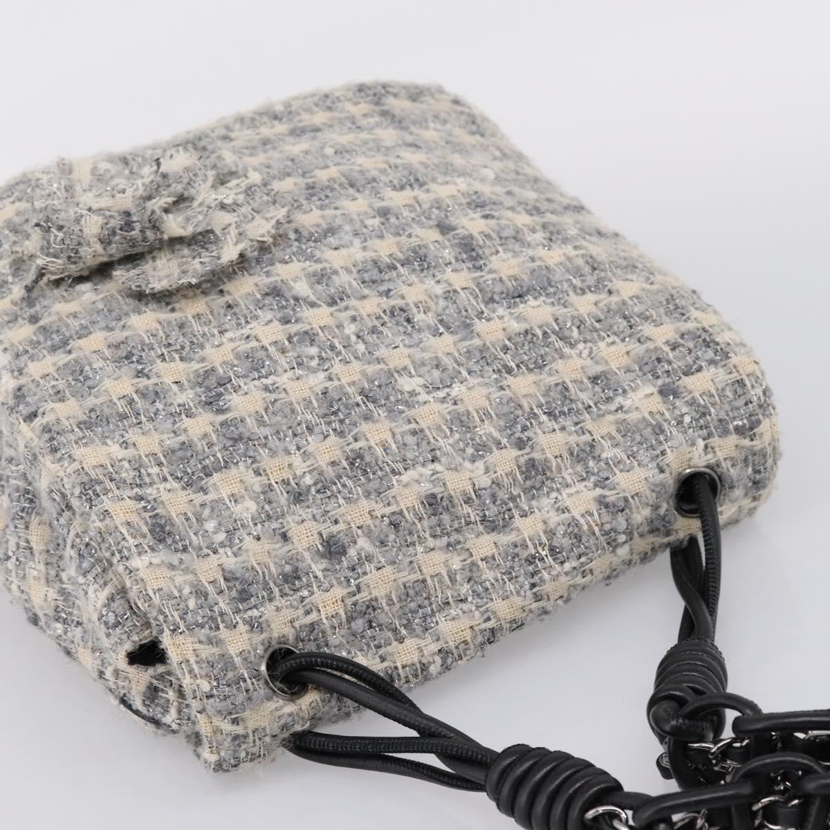 Chanel Camellia Messenger Tweed Gray Canvas Shoulder Bag Bag (Pre-Owned)