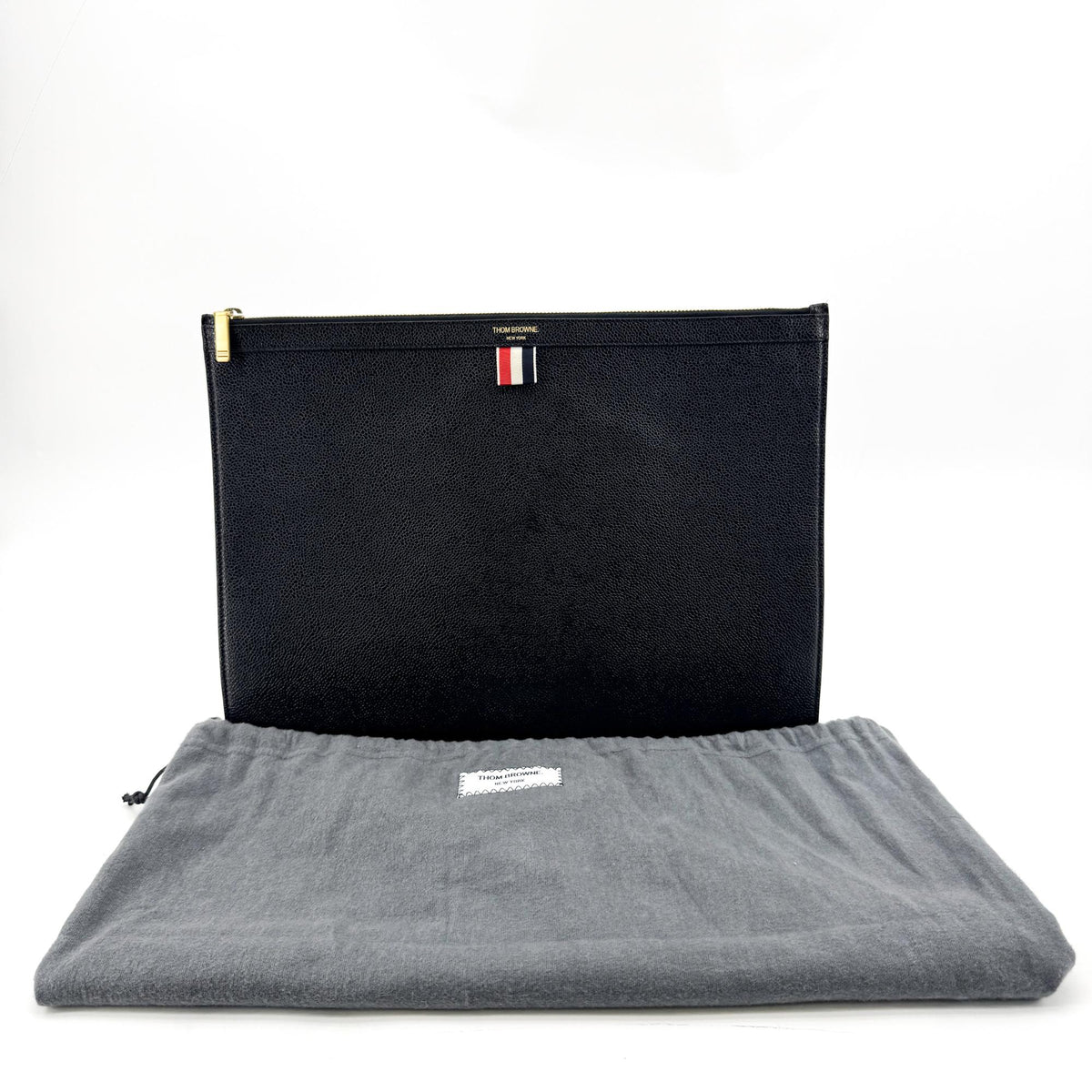 Thom Browne Zip Document Holder Leather With Applique Navy Leather Briefcase Bag (Pre-Owned)
