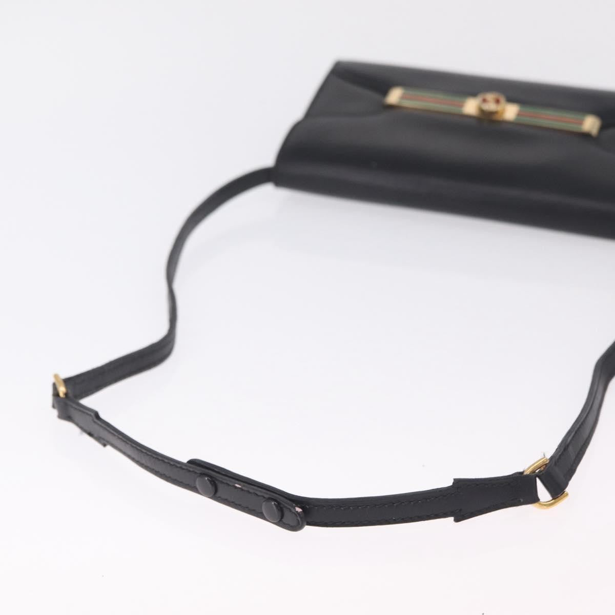 Gucci Sherry Line Shoulder Leather Black Leather Handbag (Pre-Owned)