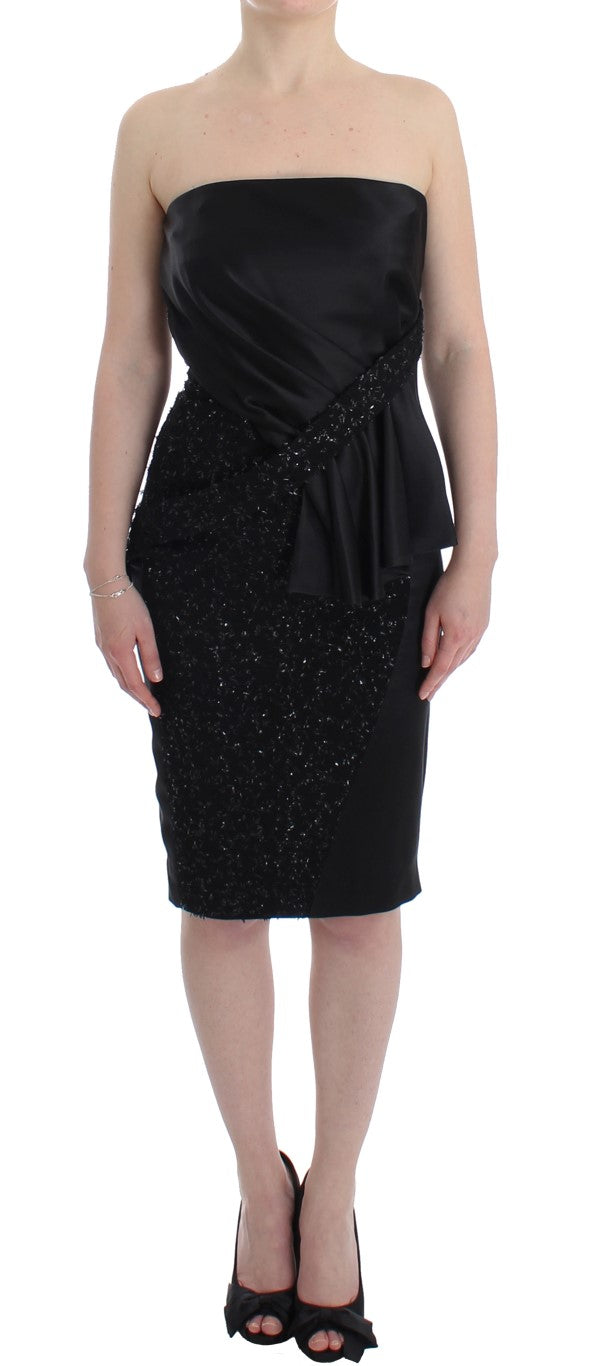 Masha Ma Black Strapless Embellished Pencil Women's Dress