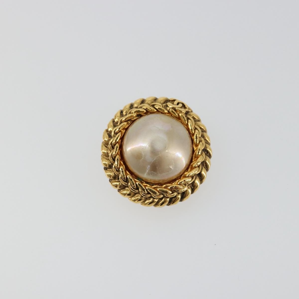 Chanel Vintage Round Clip-On Metal With Faux Pearl Gold Metal Earrings Jewelry (Pre-Owned)