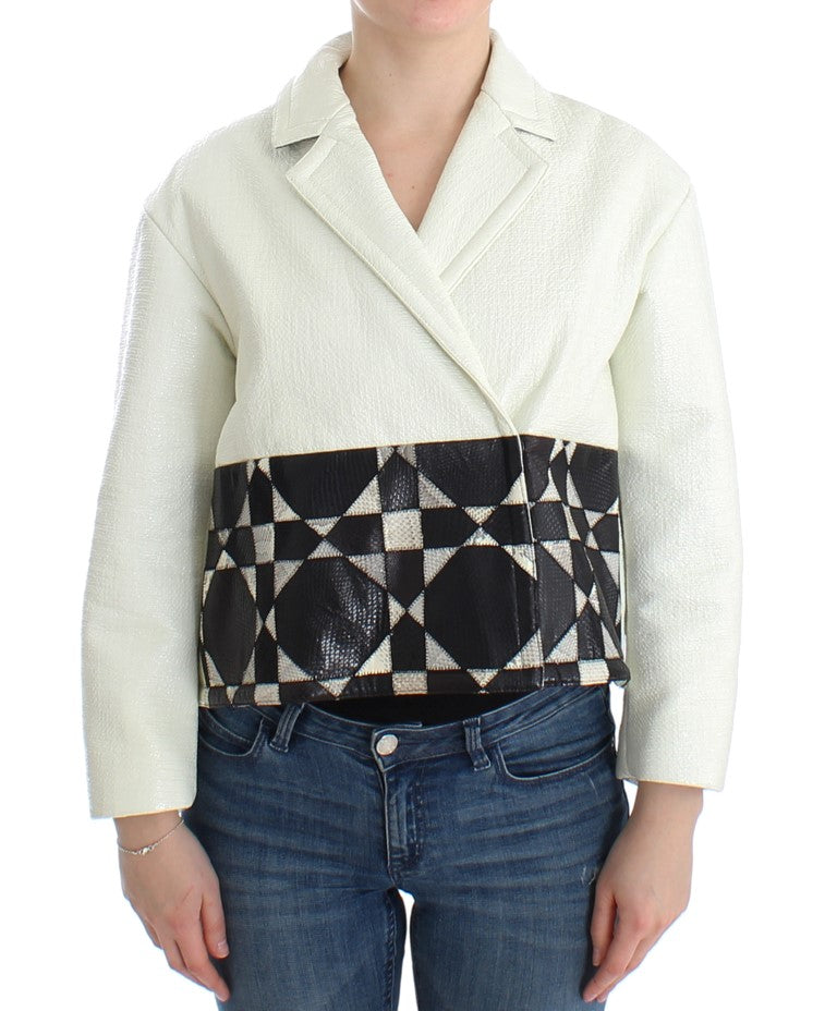 Andrea Pompilio White Black Cropped Leather Women's Jacket