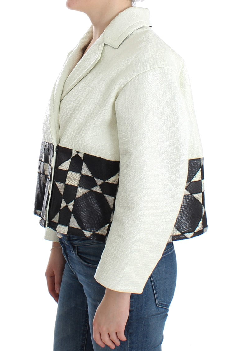 Andrea Pompilio White Black Cropped Leather Women's Jacket