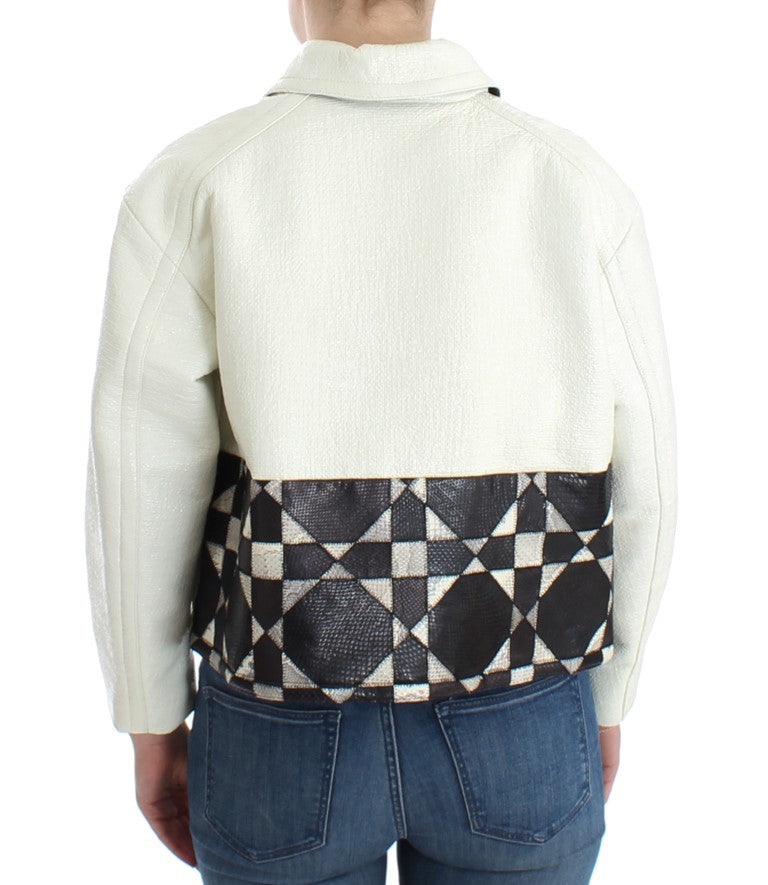 Andrea Pompilio White Black Cropped Leather Women's Jacket