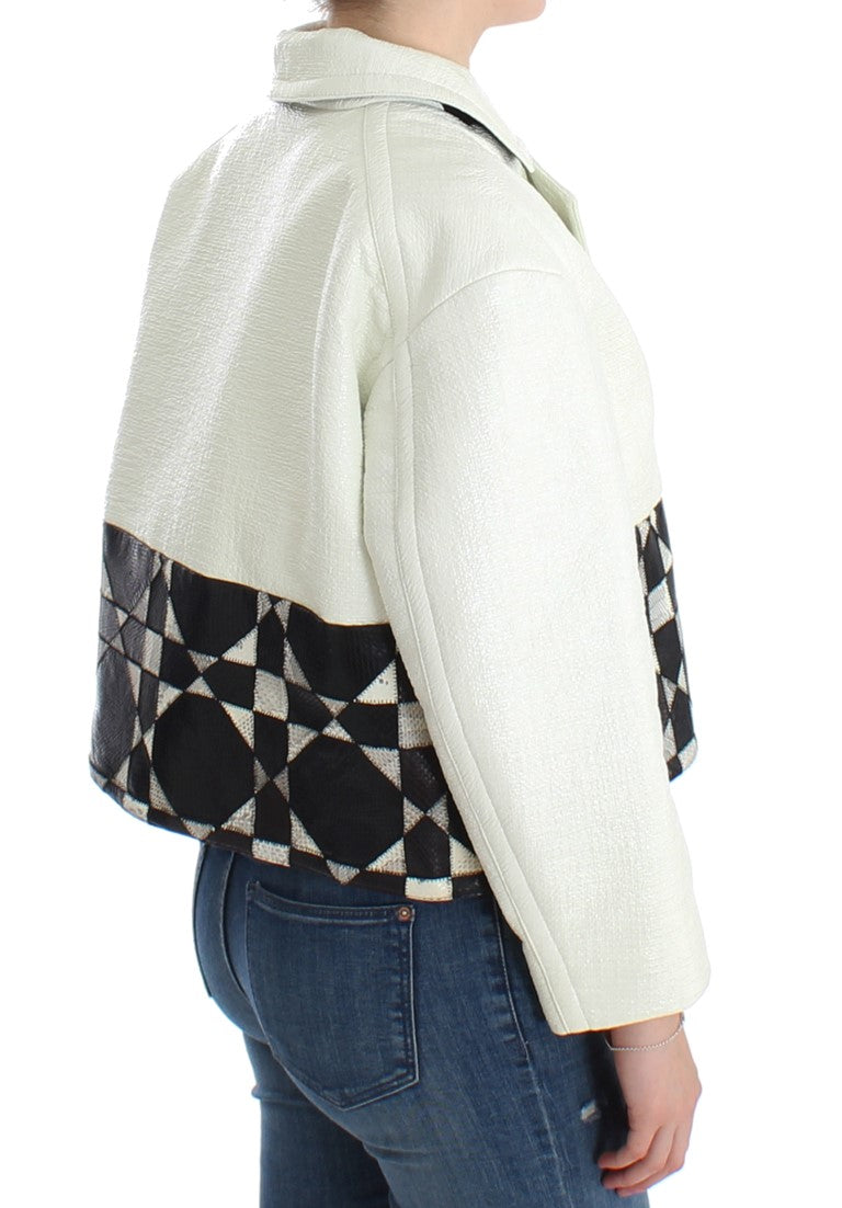 Andrea Pompilio White Black Cropped Leather Women's Jacket