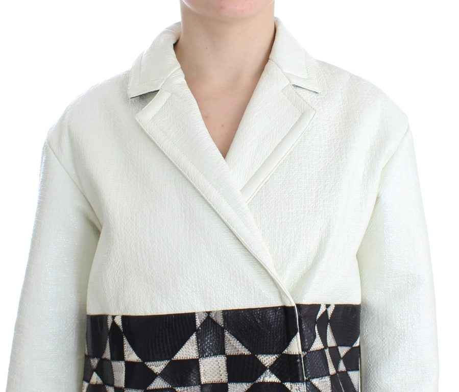 Andrea Pompilio White Black Cropped Leather Women's Jacket