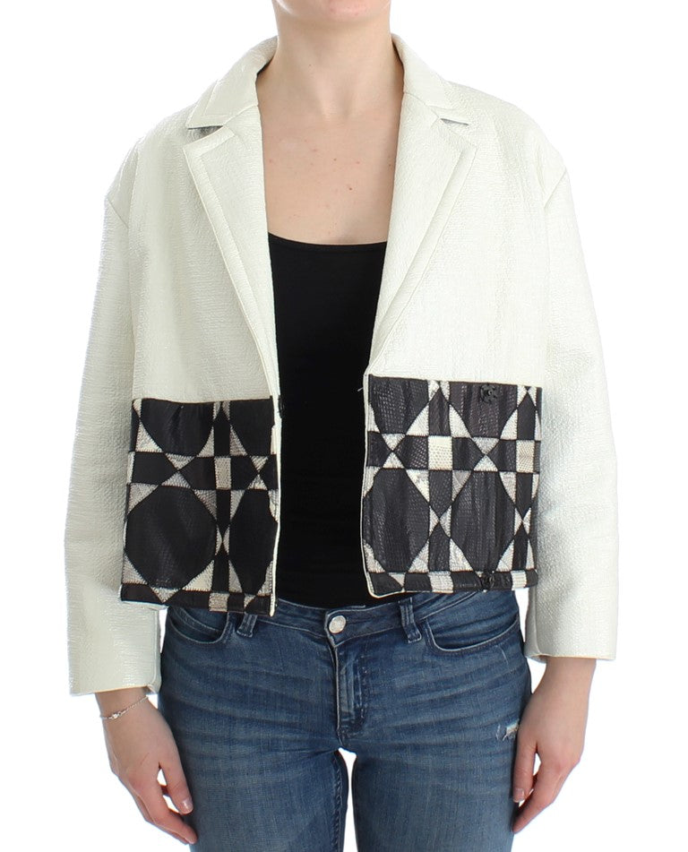 Andrea Pompilio White Black Cropped Leather Women's Jacket