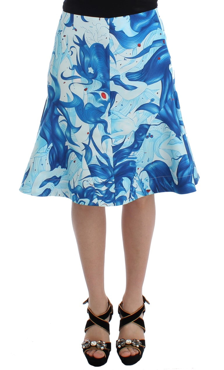 Koonhor Blue Peplum Fresco-Print Straight Pencil Women's Skirt