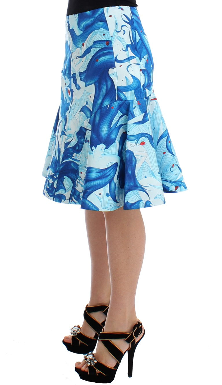 Koonhor Blue Peplum Fresco-Print Straight Pencil Women's Skirt