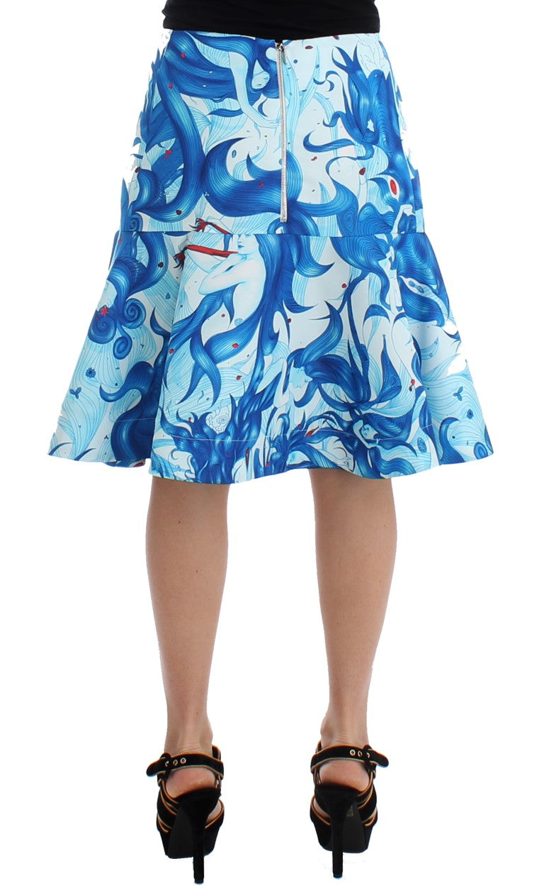 Koonhor Blue Peplum Fresco-Print Straight Pencil Women's Skirt