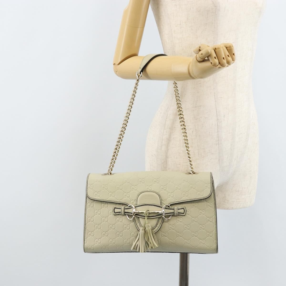 Gucci Emily Chain Flap Guccissima Leather Beige Leather Shoulder Bag Bag (Pre-Owned)