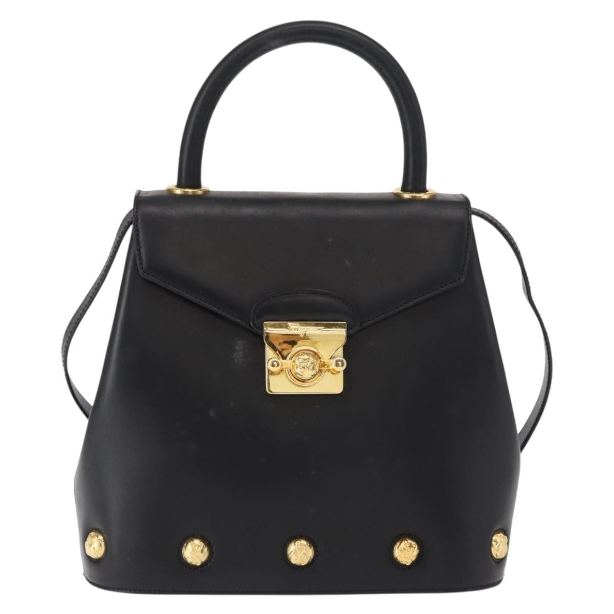 Salvatore Ferragamo Vintage Leather Black Leather Handbag (Pre-Owned)