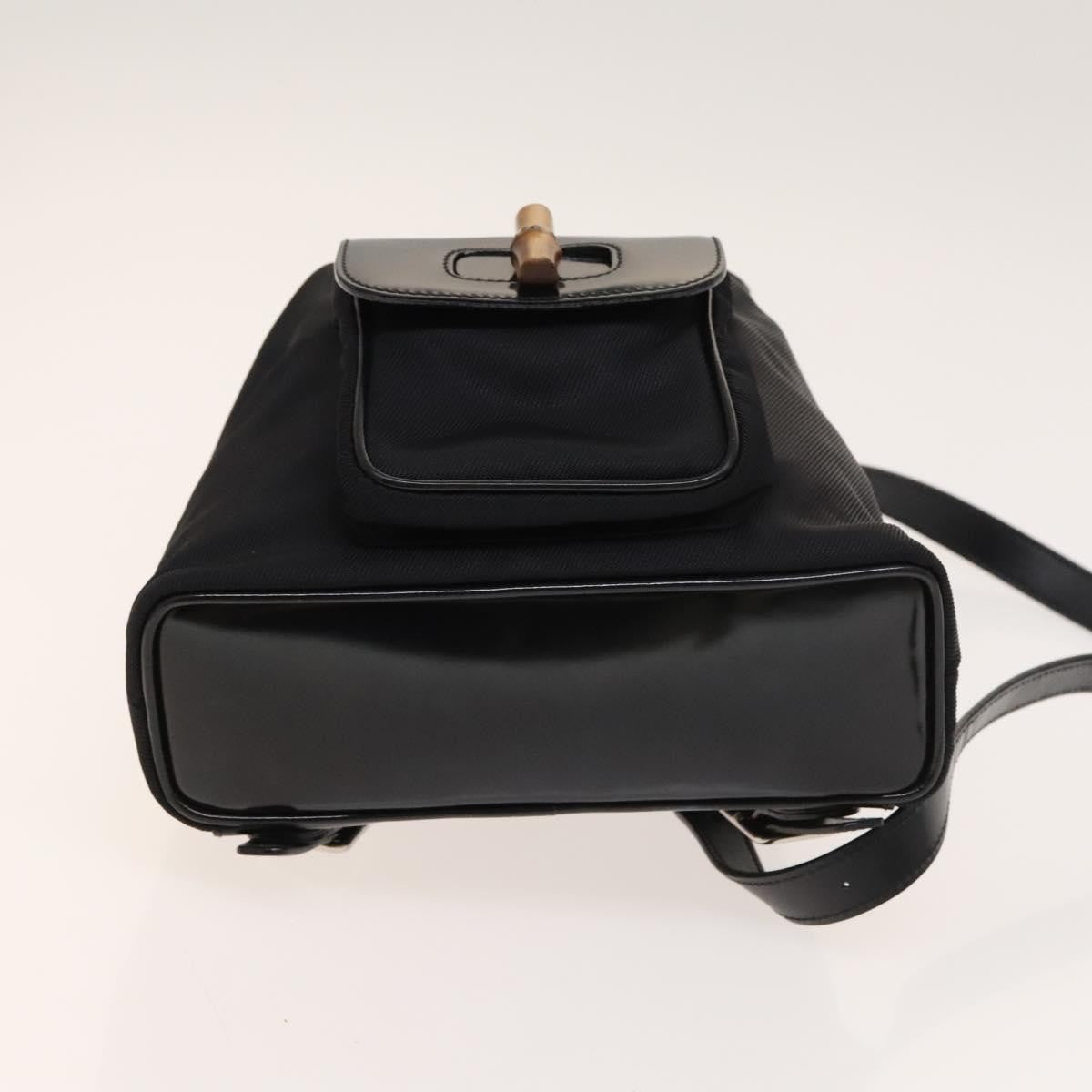 Gucci Vintage Bamboo Nylon And Patent Leather Black Nylon Backpack Bag (Pre-Owned)