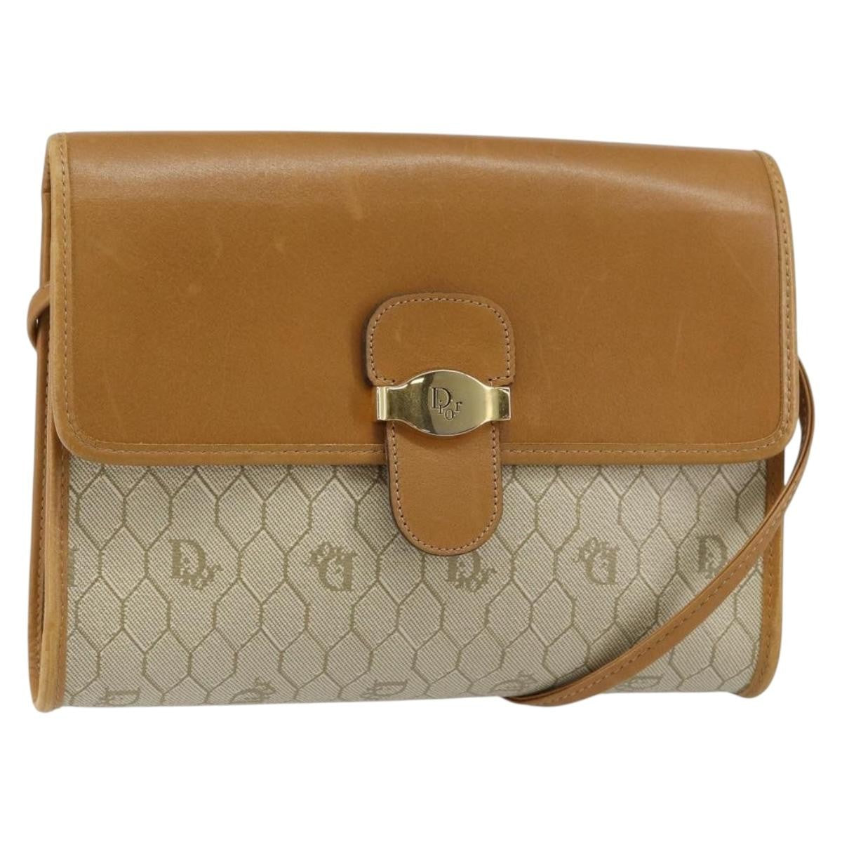Christian Dior Vintage Honeycomb Flap Canvas And Leather Beige Canvas Shoulder Bag Bag (Pre-Owned)