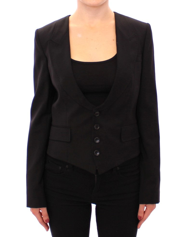 Dolce & Gabbana Elegant Silk-Blend Black Blazer with Scarf Back Women's Detail