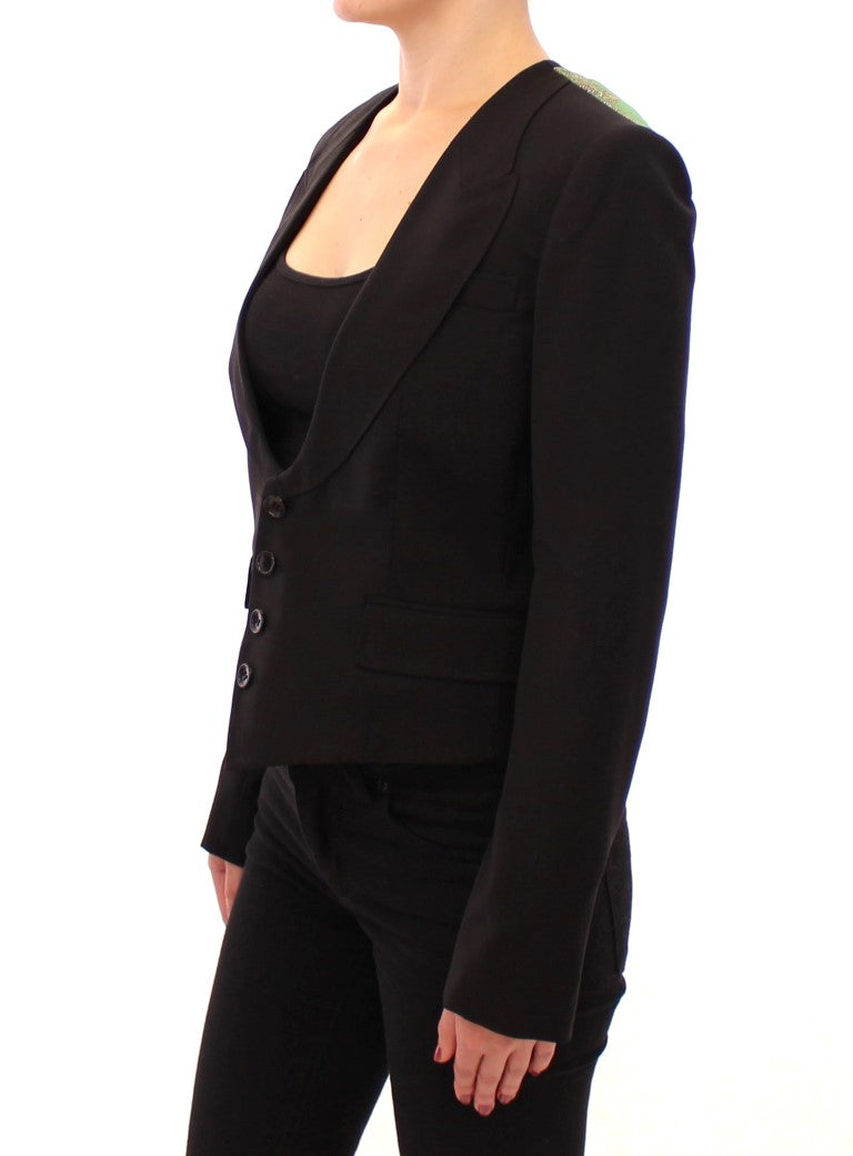 Dolce & Gabbana Elegant Silk-Blend Black Blazer with Scarf Back Women's Detail