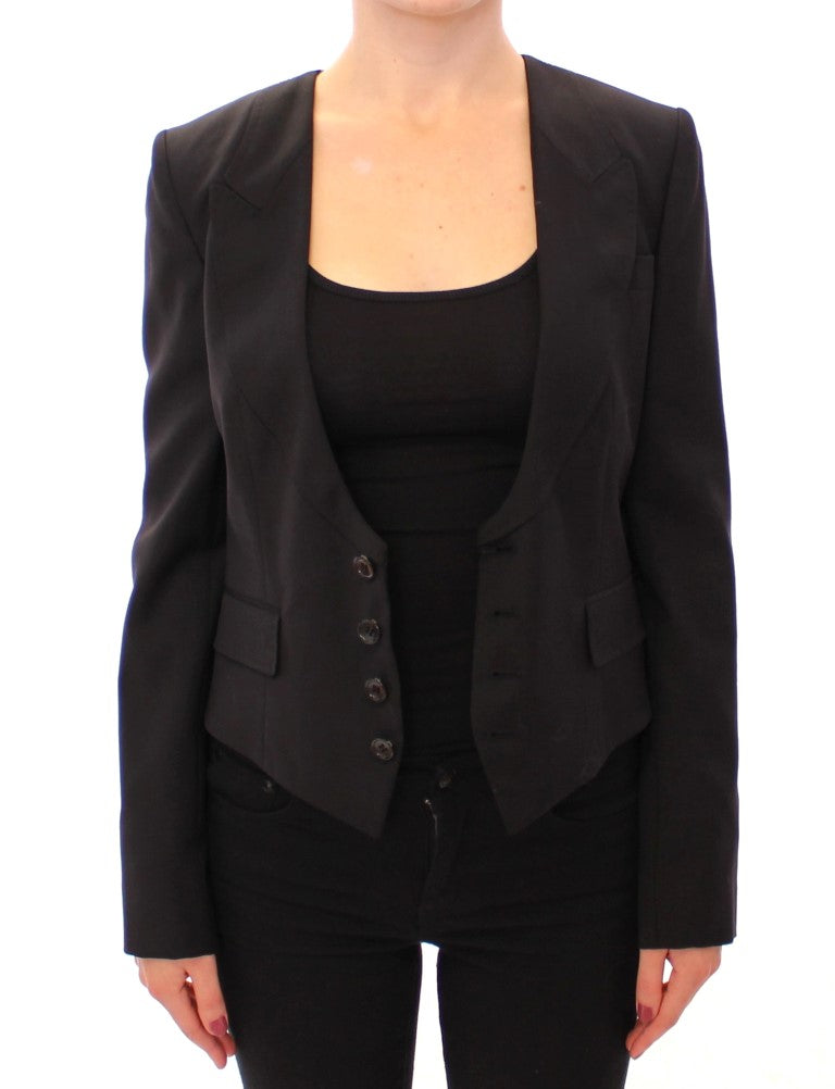 Dolce & Gabbana Elegant Silk-Blend Black Blazer with Scarf Back Women's Detail