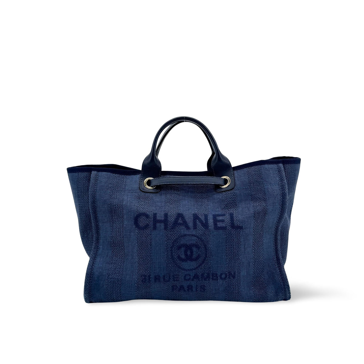 Chanel Deauville Stripe Canvas Navy Canvas Tote Bag Bag (Pre-Owned)