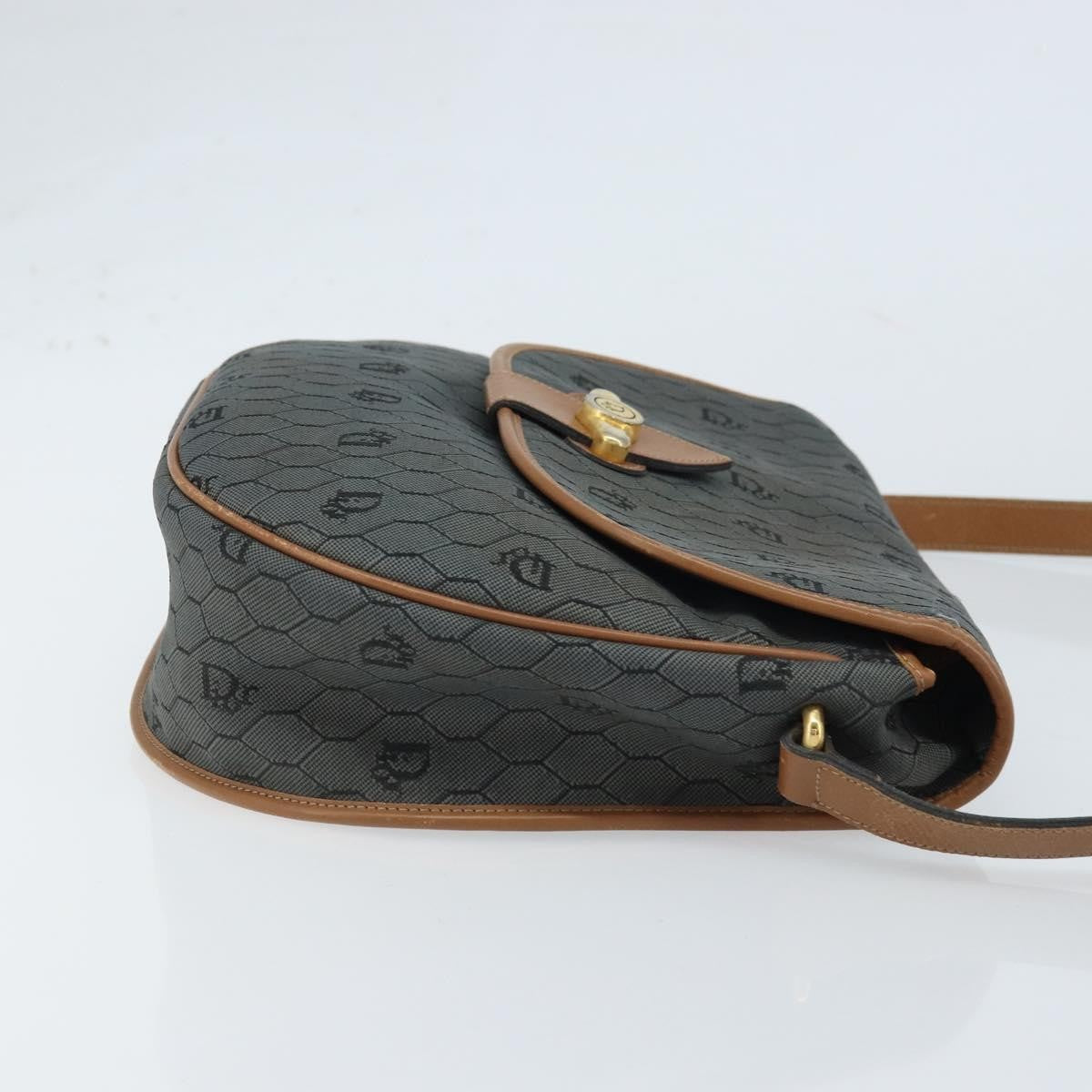 Christian Dior Vintage Honeycomb Flap Canvas And Leather Black Canvas Shoulder Bag Bag (Pre-Owned)