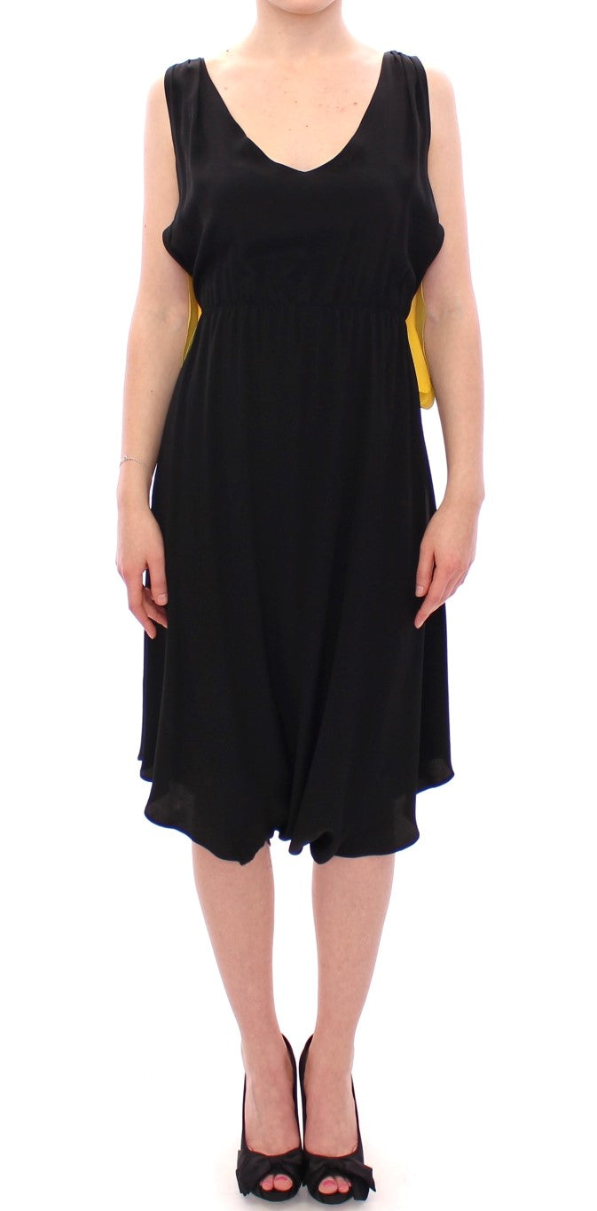 Lamberto Petri Black Yellow Silk Shift Sheath Coctail Women's Dress