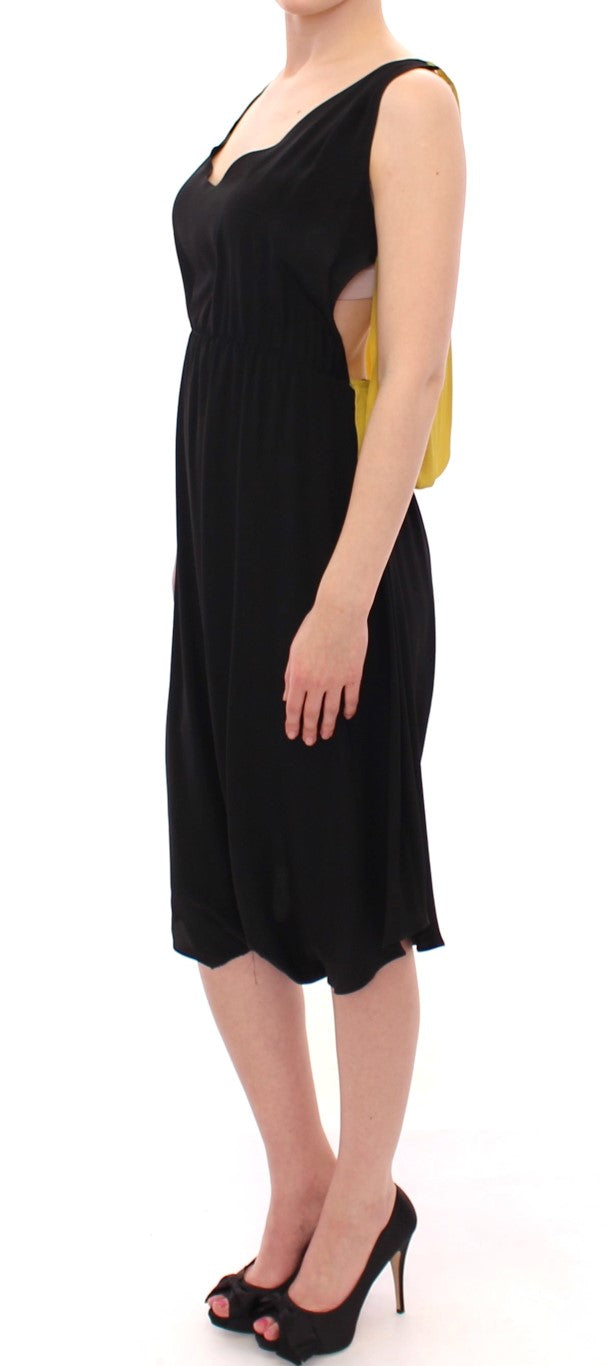 Lamberto Petri Black Yellow Silk Shift Sheath Coctail Women's Dress