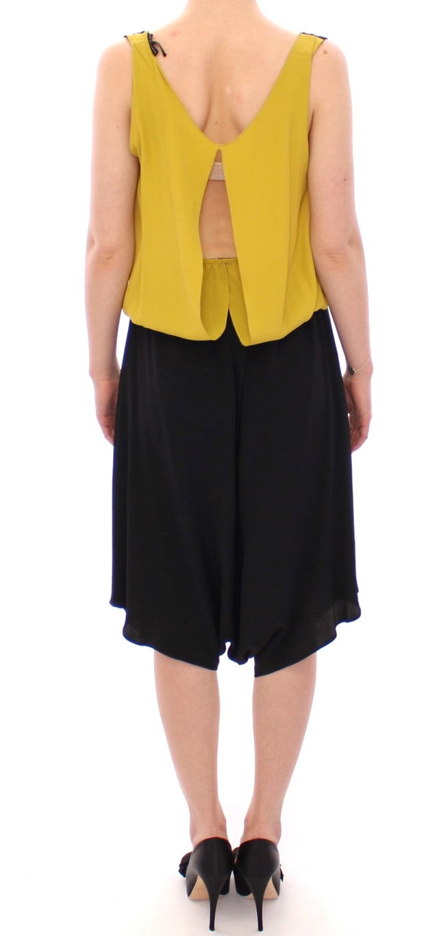 Lamberto Petri Black Yellow Silk Shift Sheath Coctail Women's Dress