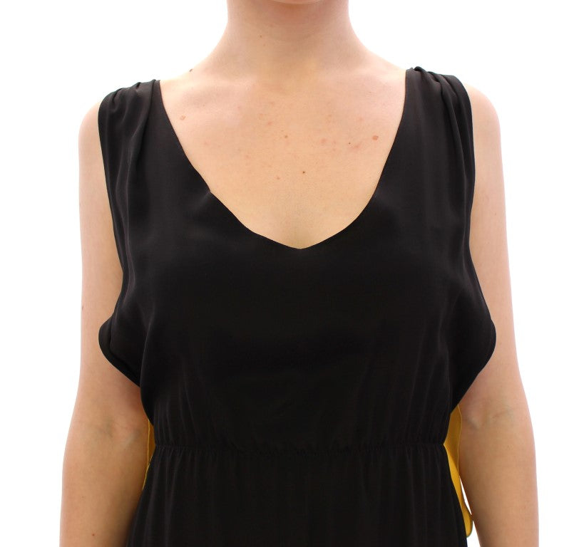 Lamberto Petri Black Yellow Silk Shift Sheath Coctail Women's Dress