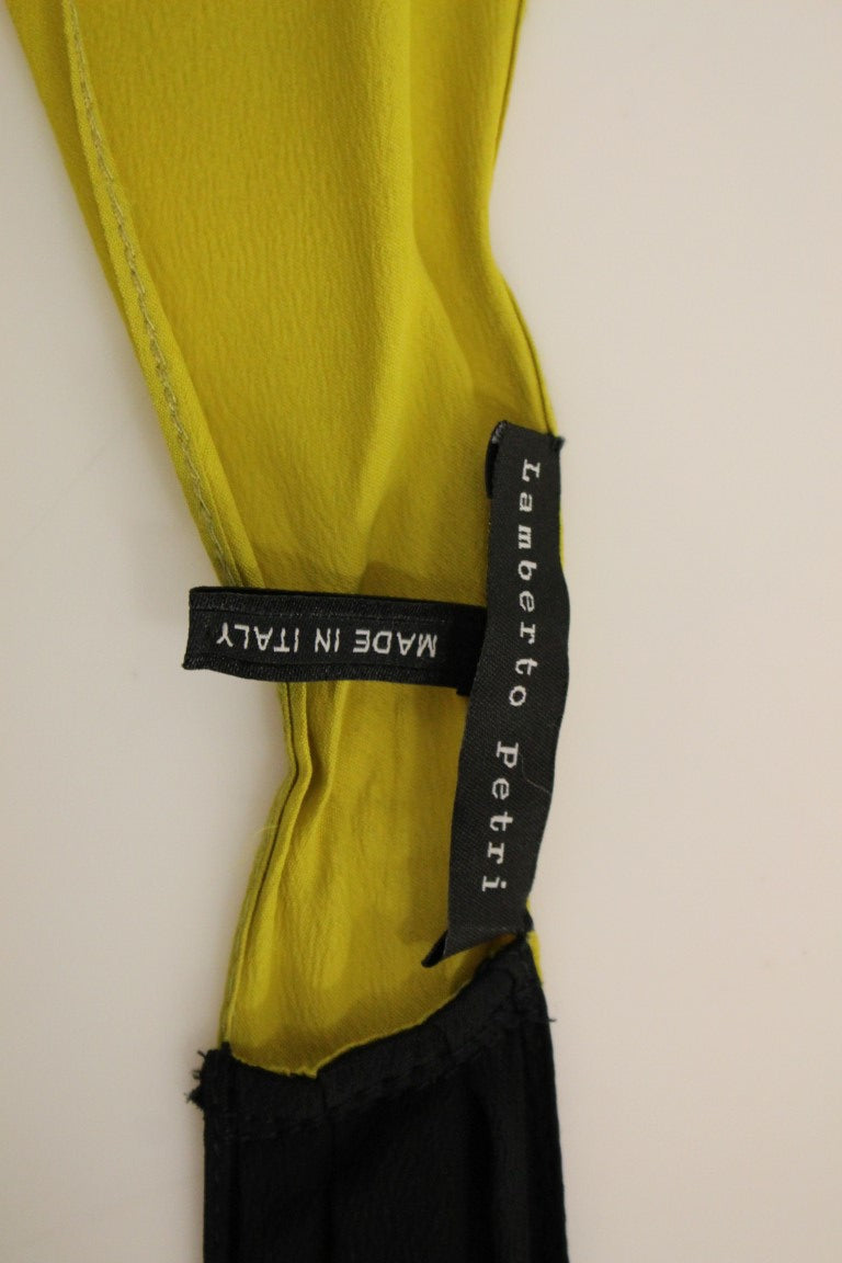 Lamberto Petri Black Yellow Silk Shift Sheath Coctail Women's Dress