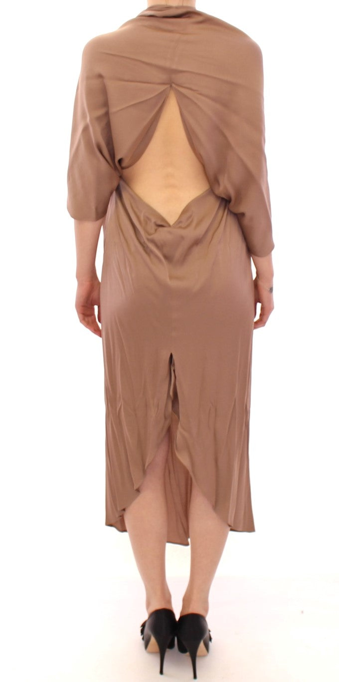 Lamberto Petri Brown Draped Silk Sheath Shift Coctail Women's Dress