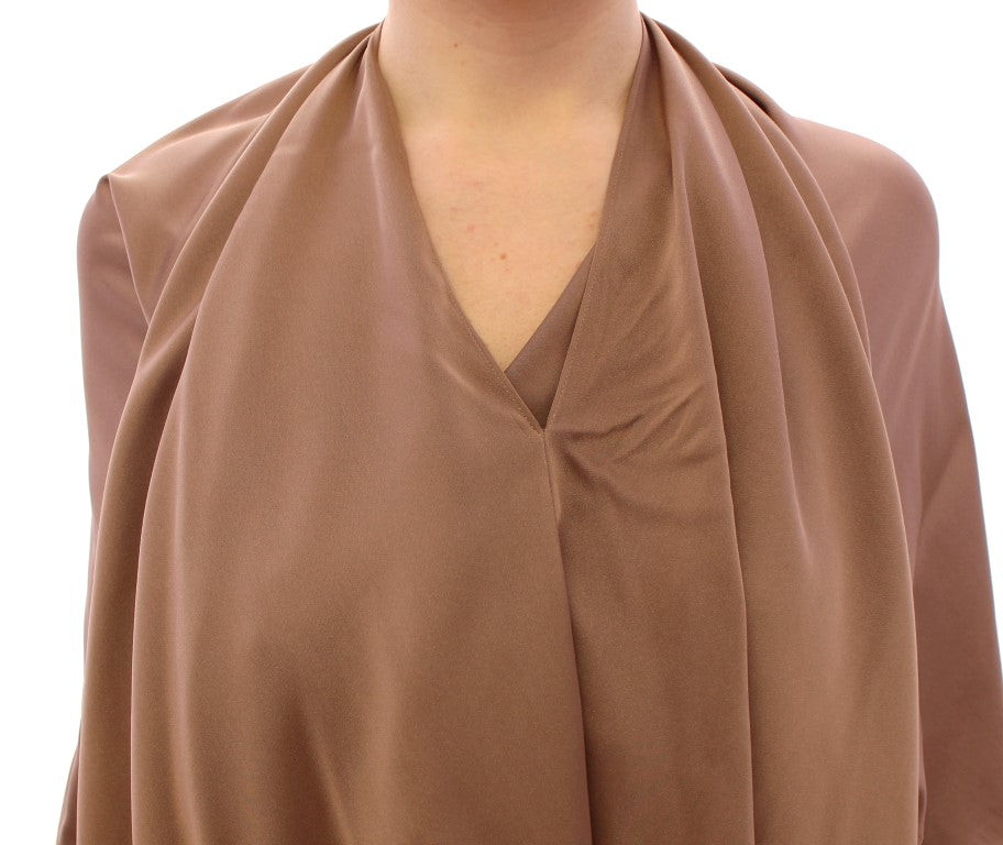 Lamberto Petri Brown Draped Silk Sheath Shift Coctail Women's Dress