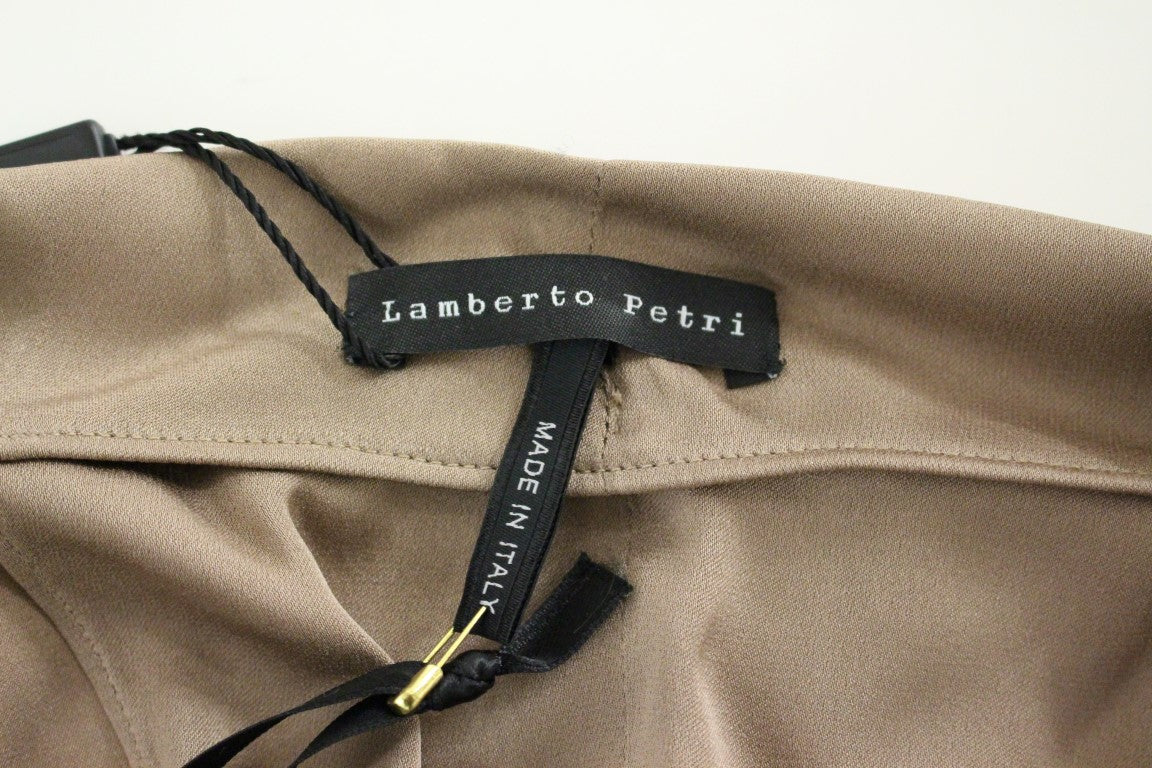 Lamberto Petri Brown Draped Silk Sheath Shift Coctail Women's Dress
