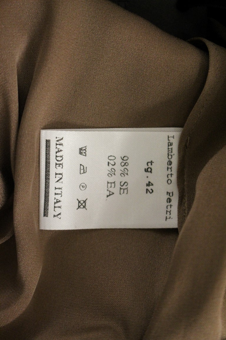 Lamberto Petri Brown Draped Silk Sheath Shift Coctail Women's Dress