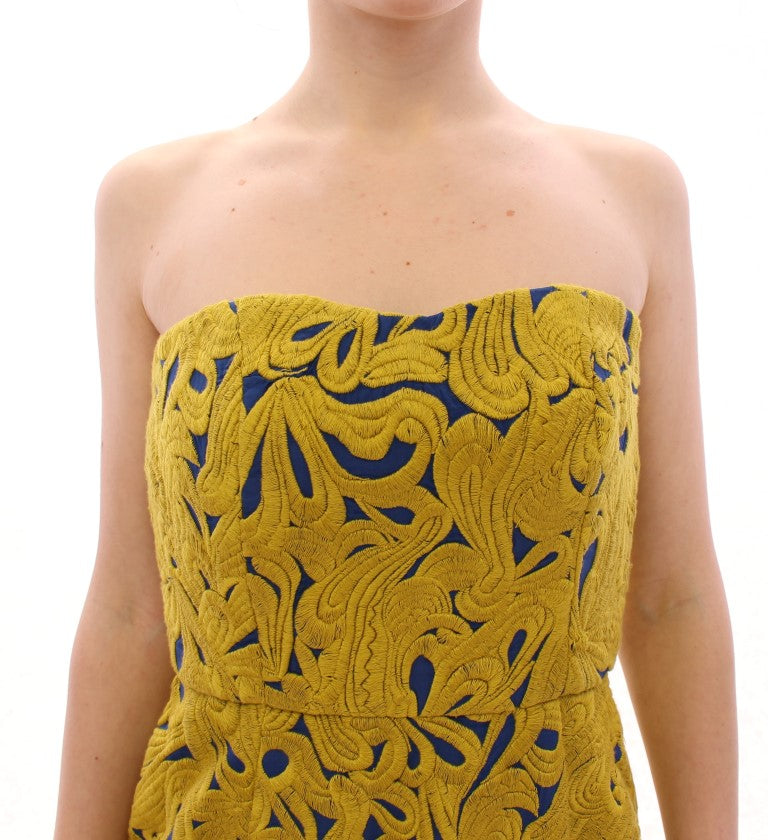Sachin & Babi Blue Yellow Strapless Bubble Mini Shift Women's Dress