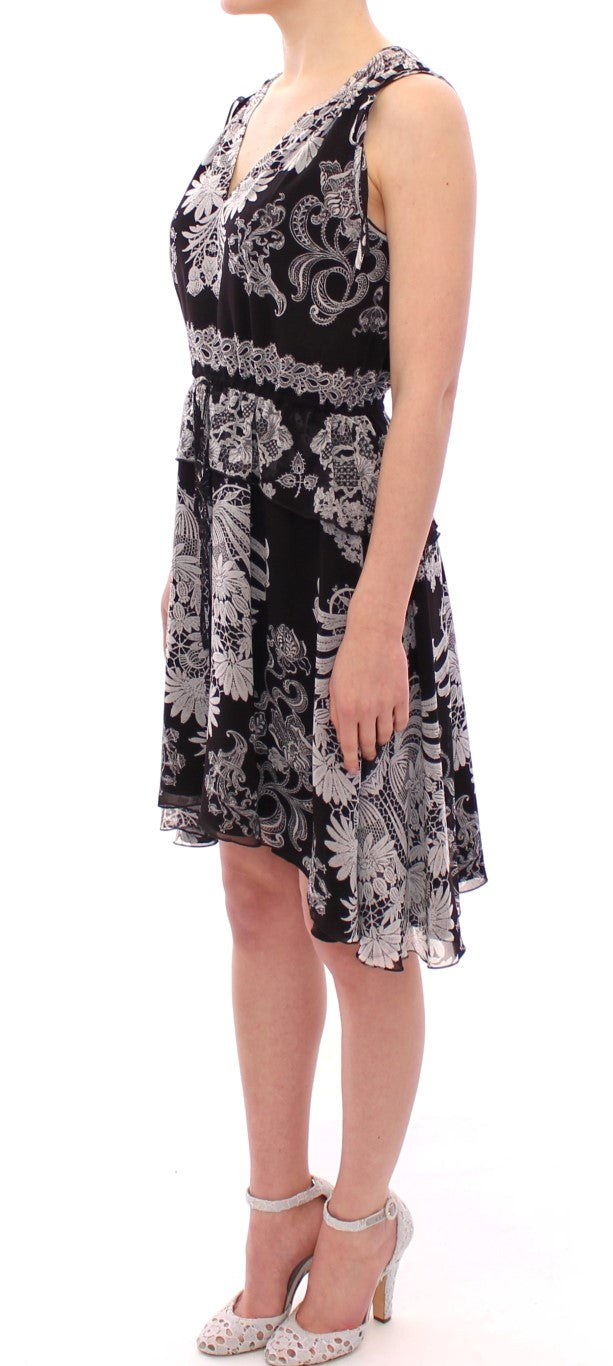 Sachin & Babi Black Silk Floral Pattern Shift Coctail Women's Dress