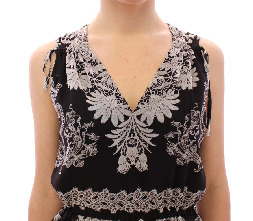 Sachin & Babi Black Silk Floral Pattern Shift Coctail Women's Dress