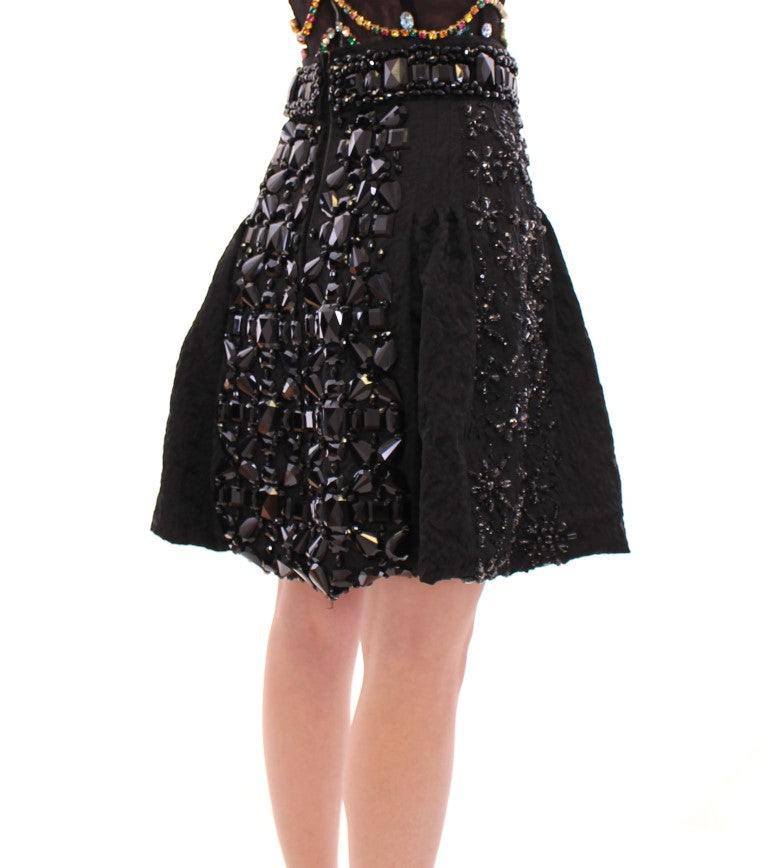Dolce & Gabbana Black Crystal Handmade Above Knee Women's Skirt