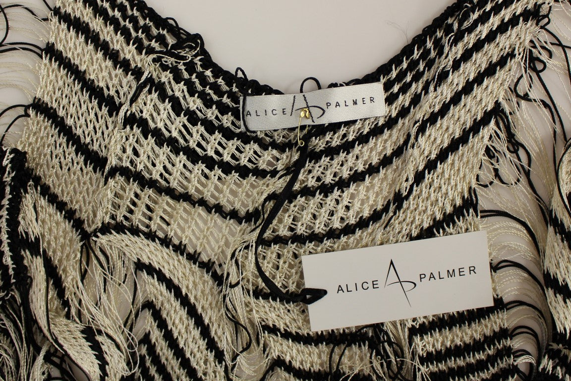 Alice Palmer Black Chainette Knit Striped Assymetrical Women's Dress