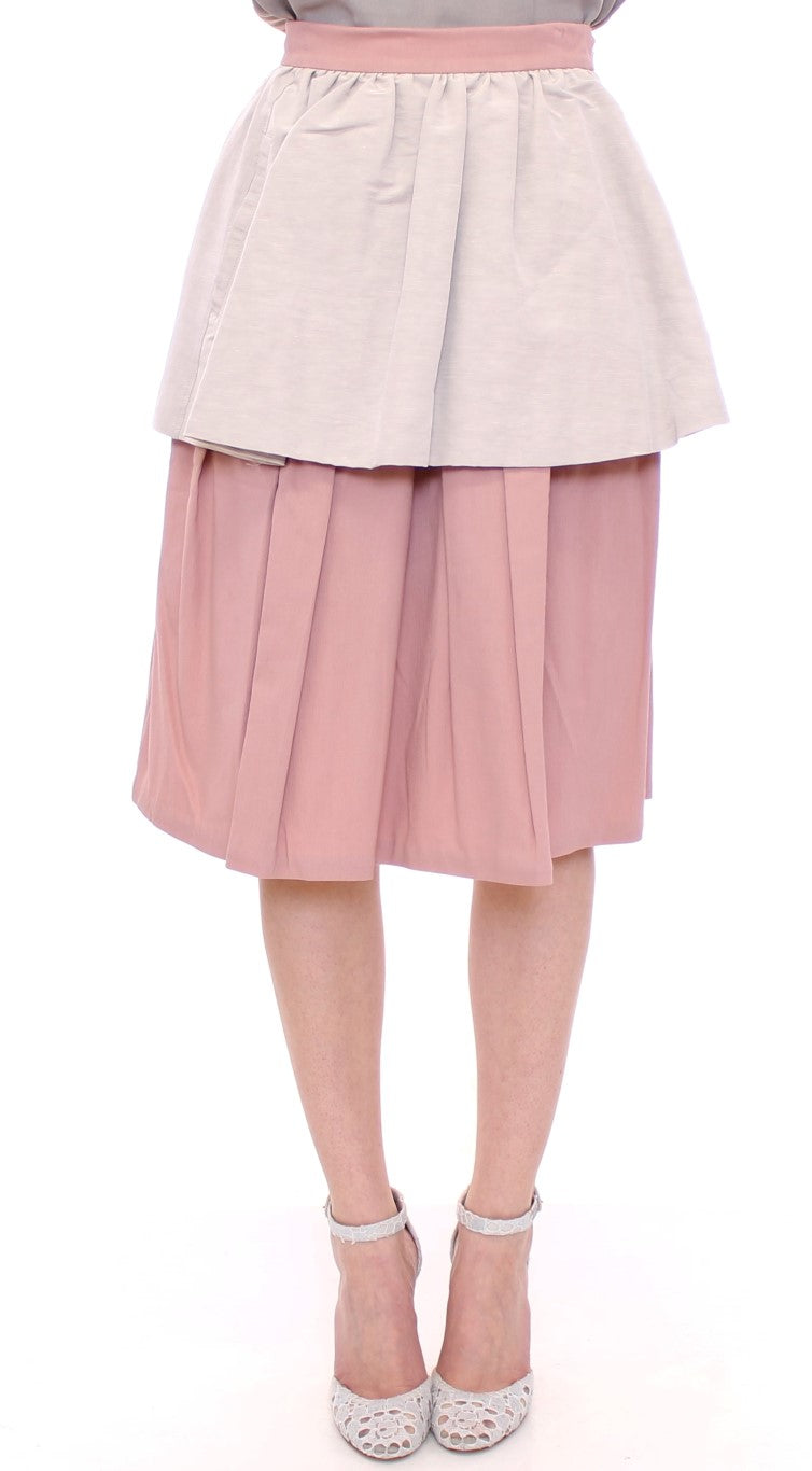 Comeforbreakfast Elegant Pleated Knee-length Skirt in Pink and Women's Gray