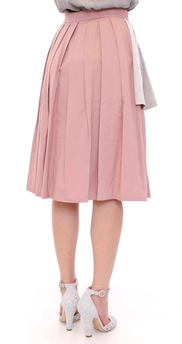 Comeforbreakfast Elegant Pleated Knee-length Skirt in Pink and Women's Gray