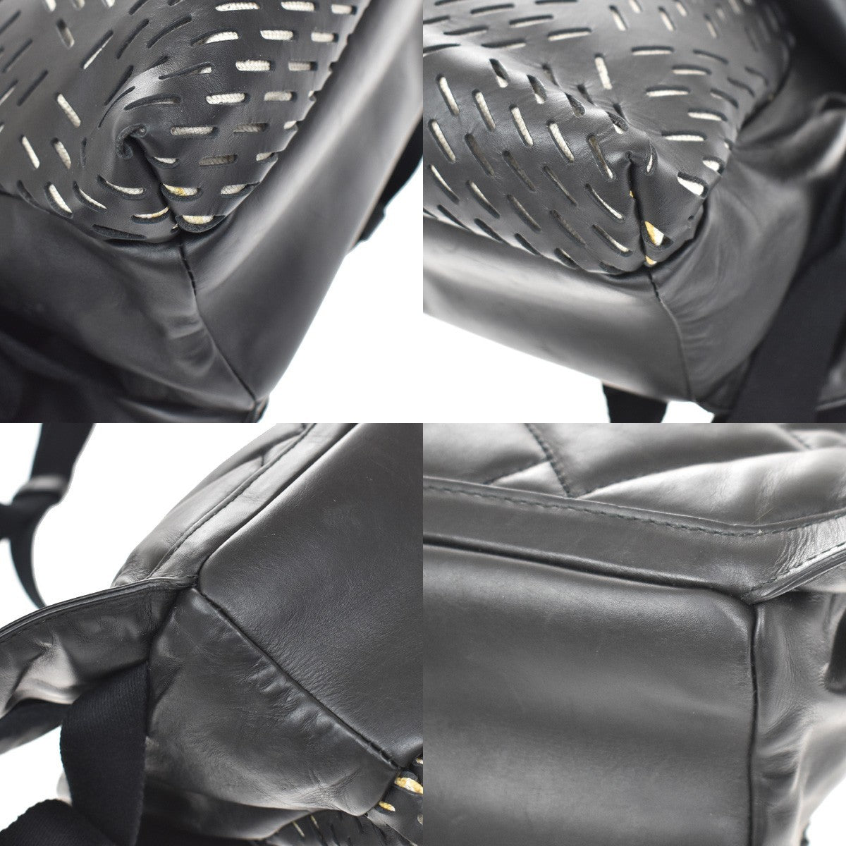 Bottega Veneta Folding Top Belt Perforated Leather Black Leather Handbag (Pre-Owned)